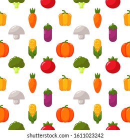 Vegetables icons set seamless pattern isolated on white background. vector Illustration.
