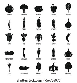 Vegetables icons set. Simple illustration of 25 vegetables vector icons for web