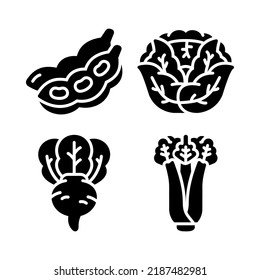 íconos de verduras establecidos = soja, col, rábano, apio. Perfecto para aplicaciones móviles web, iconos de aplicaciones, presentación, ilustración y cualquier otro proyecto