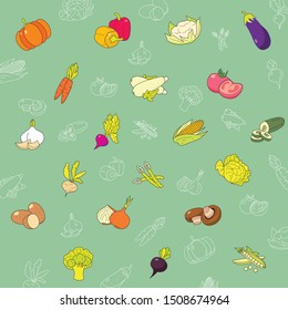 Vegetables Icons set - Vector color symbols and outline of vegetarian food and healthy nutrition for the site or interface