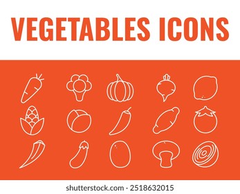 Symbole für Gemüse. Symbole für Gemüse, Vektor. Natur Veganer Gemüse Icons. 