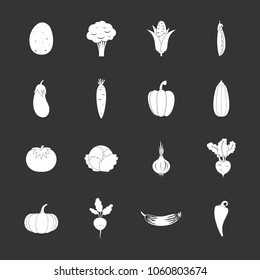 Vegetables icons set vector white isolated on grey background 