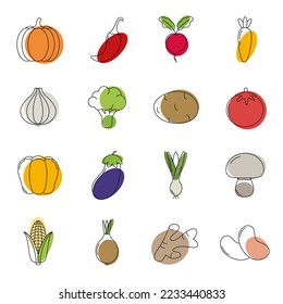 Vegetables icons set.Organic nutrition linear icons. Line with editable stroke.Vector illustration