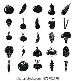 Vegetables icons simple black silhouette set with radish pumpkin potato celery isolated vector illustration