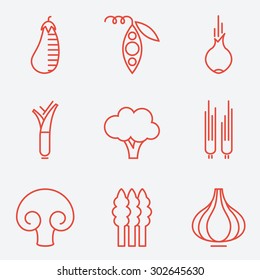 Vegetables icons, thin line style, flat design