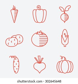 Vegetables icons, thin line style, flat design