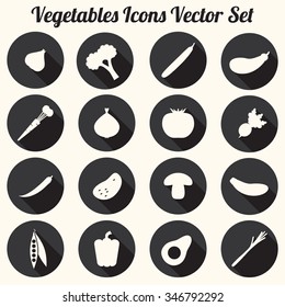  Vegetables Icons Vector Set, Black And White Silhouettes - Flat Design Eps 10