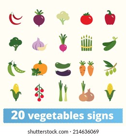 Vegetables icons: vector set of flat colorful food signs