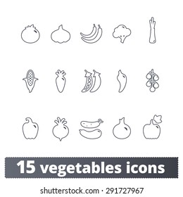 Vegetables icons: vector set of thin line food signs. Outline series.