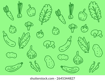 Um padrão de ilustração de legumes com fundo amarelo, embalagem de alimentos, menu ilustração mão desenhado anúncios impressos, negócio de alimentos, restaurante