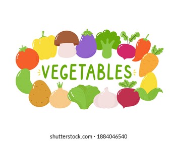 Vegetables illustration set. Isolated on white background. Vector cartoon illustration design, simple flat style. Funny vegetables banner concept