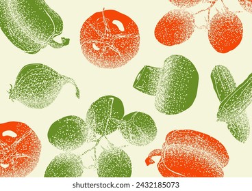 Vegetables illustration sketch style with spray texture vector