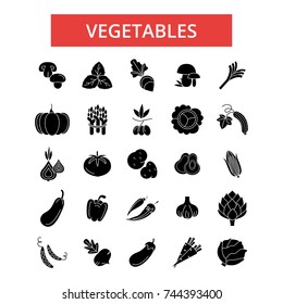 Vegetables illustration, thin line icons, linear flat signs, vector symbols, outline pictograms set, editable strokes