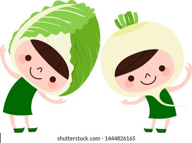 Vegetables illustration.Characters of Chinese cabbage and turnip.