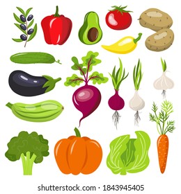 Vegetables isolated collection set icon. Vector flat graphic cartoon illustration design. 