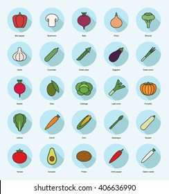 Vegetables isolated icons set with carrot potato cucumber tomato pumpkin lettuce pepper corn