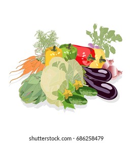 Vegetables isolated on white. Natural Food Design Pattern with vegetables.