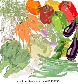 Vegetables isolated on white. Vegetable Design Pattern. Natural food.