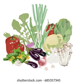 Vegetables isolated on a white. Vegetarian food.