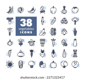 Vegetables isolated vector icons set. Graph symbol for food and drinks web site, apps design, mobile apps and print media, logo, UI