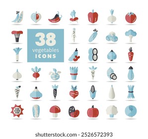 Vegetables isolated vector icons set. Graph symbol for food and drinks web site, apps design, mobile apps and print media, logo, UI