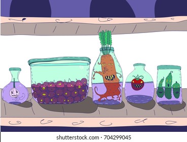 vegetables in jars on the shelf