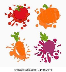 Vegetables juice drops vector set. Drink element, splashing template illustration
