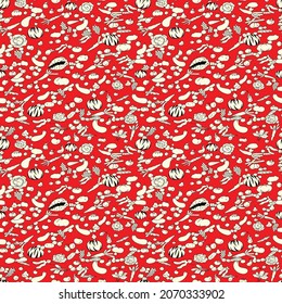 Vegetables kalamkari Seamless Pattern For Back ground And Outline Printing on Fabric, kalamkari Seamless, kalamkari.