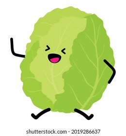 Vegetables for kids. Cute vegetable character, healthy cartoon kawaii. Cabbage.  Vector