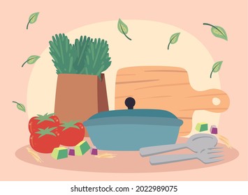 íconos de vegetales y utensilios de cocina