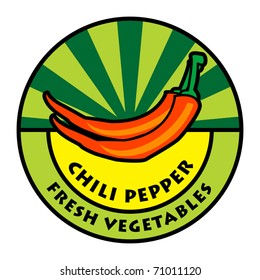 Vegetables label, chili pepper, vector illustration