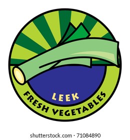 Vegetables label, leek, vector illustration