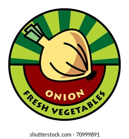 Vegetables label, onion, vector illustration
