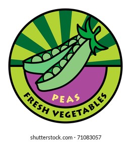 Vegetables label, peas, vector illustration