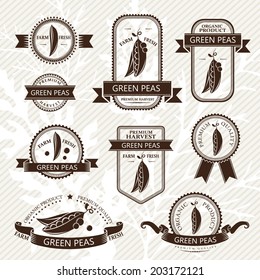 Vegetables labels collection. Peas