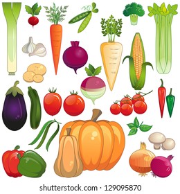 Vegetables. Large icon set of fresh vegetables. Each on own layer. Isolated