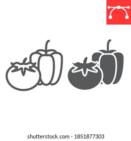 Vegetables line and glyph icon, bell pepper and tomato, vegetables sign vector graphics, editable stroke linear icon, eps 10