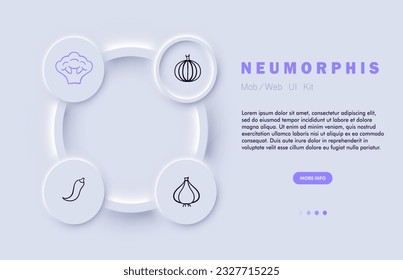 Vegetables line icon. Ginger, sweet pepper, tomato, pumpkin, proper nutrition. Neomorphism steyle. Vector line icon