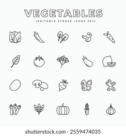 Vegetables line icon set. Editable stoke thin line Modern graphic design. Simple linear outline elements collection