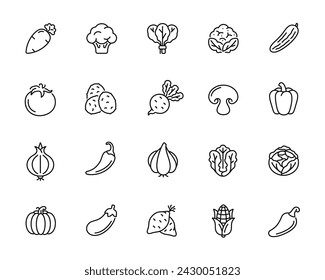 Vegetables line icon set isolated on white background