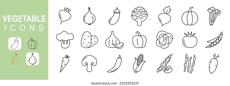 Vegetables line icon set. Outline icons collection. Vector illustration.