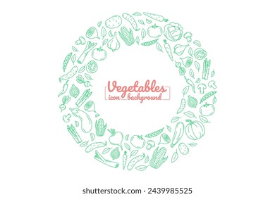 Iconos de línea de verduras de fondo en composición de círculo. Ilustración para fondos, tarjetas, carteles, banners. Verduras de composición redonda.