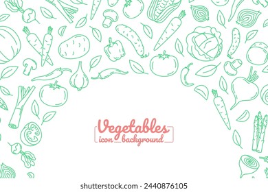 Vegetables line icons background in circle composition. Illustration for card, posters. round composition.