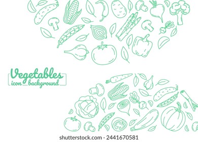 Iconos de línea de verduras de fondo en composición de círculo. Ilustración para tarjeta, pósters. composición redonda.