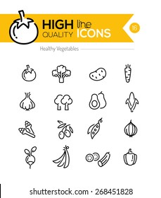 Vegetables Line Icons including: tomato, broccoli, carrot etc..