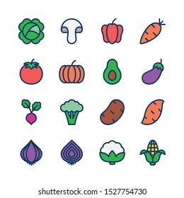Vegetables line icons set, fill outline style. Vector Illustration