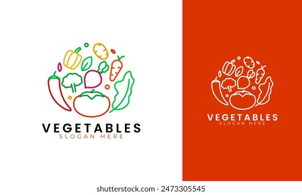 Diseño de logo de vegetales. Símbolo vegetal con concepto de estilo de línea para alimentos saludables o mercado fresco. Icono de Vector