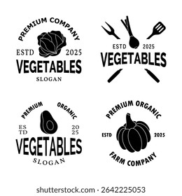 Vegetables logo set design template. Natural vegetarian foods. Healthy eating. Vector illustration.