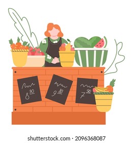 Vegetables market, groceries shop with farm products. Vector farm market grocery, food organic vegetable illustration