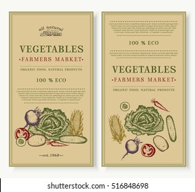 Vegetables market, organic food design template. Healthy eating background, eco vegetables vector illustration 